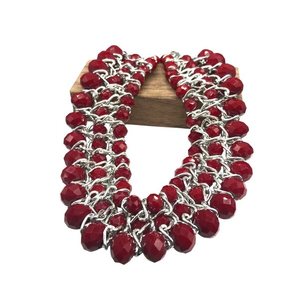 Amrita Singh Cleo Red Beaded Bib Necklace, Vintage Multi Strand with Fabulous - Picture 4 of 5